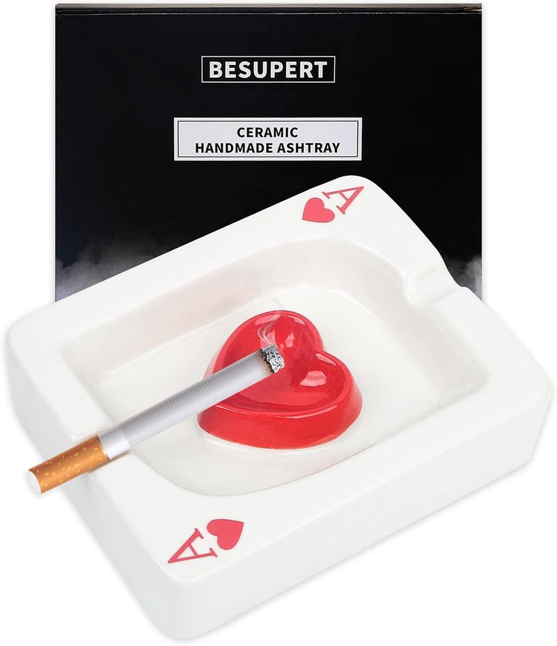 Besuper Ash Tray, Cool Poker Ashtray for Cigarettes Smokers, Fantasy Tabletop Home Decor for Indoor Home Outside Patio Use, Ideal Christmas, Valentine, Father's Day, Mother's Day Gift (Ace of Red Heart) - Image 1